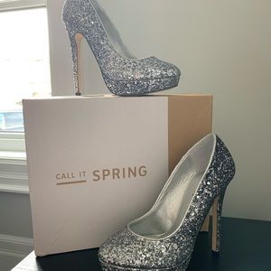 Glittery silver high heels